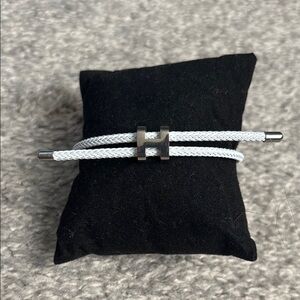 Silver and White Braided Slide Bracelet